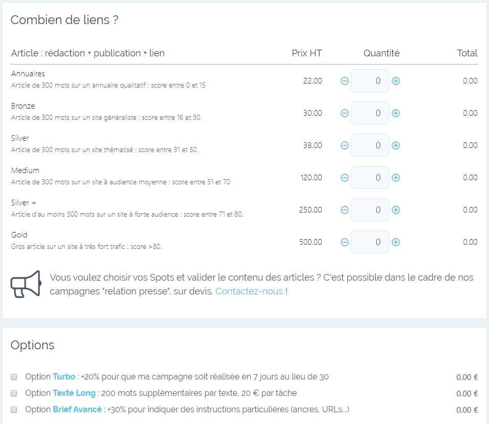 Choix de la quantité de backlink à acheter sur Soumettre.fr