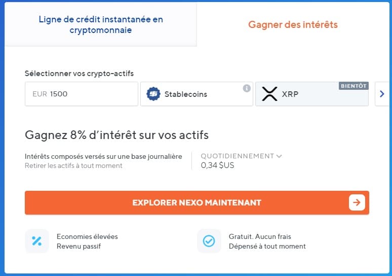 Nexo.io - Une banque qui offre 8% de taux d'intérêts